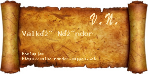 Valkó Nándor névjegykártya